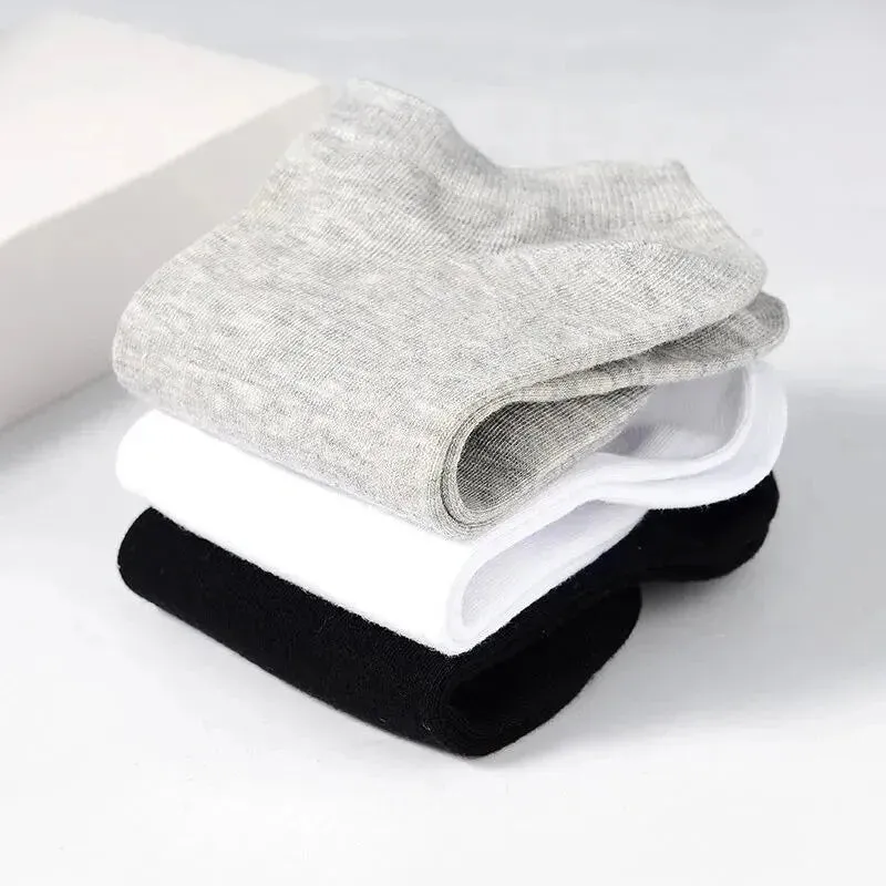 10 Pairs Mens Polyester Boat Socks Black White Grey Soft Breathable Business Style for Summer