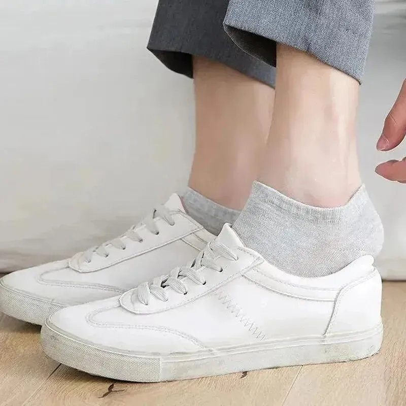 10 Pairs Mens Polyester Boat Socks Black White Grey Soft Breathable Business Style for Summer