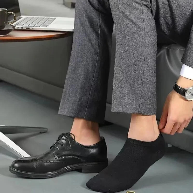 10 Pairs Mens Polyester Boat Socks Black White Grey Soft Breathable Business Style for Summer