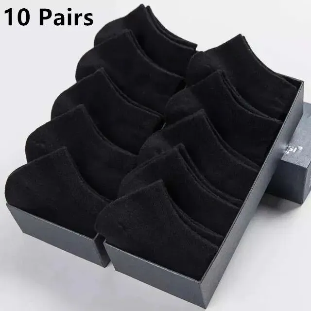 10 Pairs Mens Polyester Boat Socks Black White Grey Soft Breathable Business Style for Summer