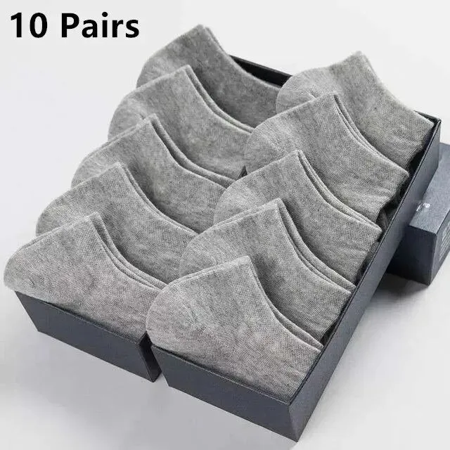 10 Pairs Mens Polyester Boat Socks Black White Grey Soft Breathable Business Style for Summer