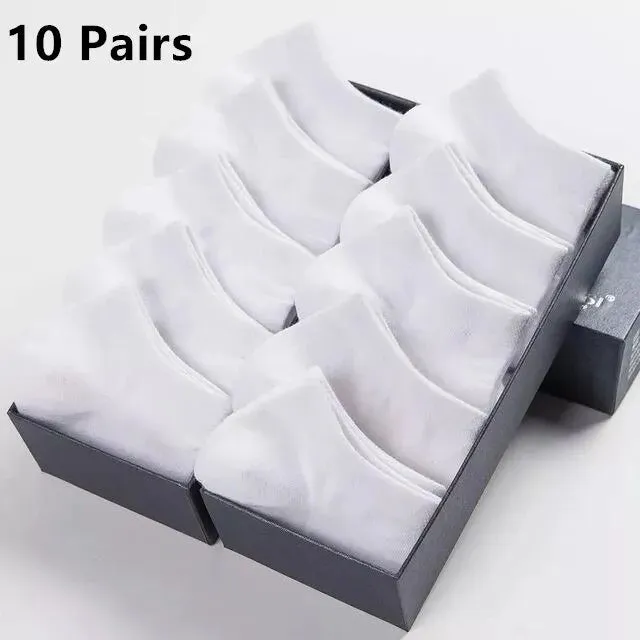 10 Pairs Mens Polyester Boat Socks Black White Grey Soft Breathable Business Style for Summer