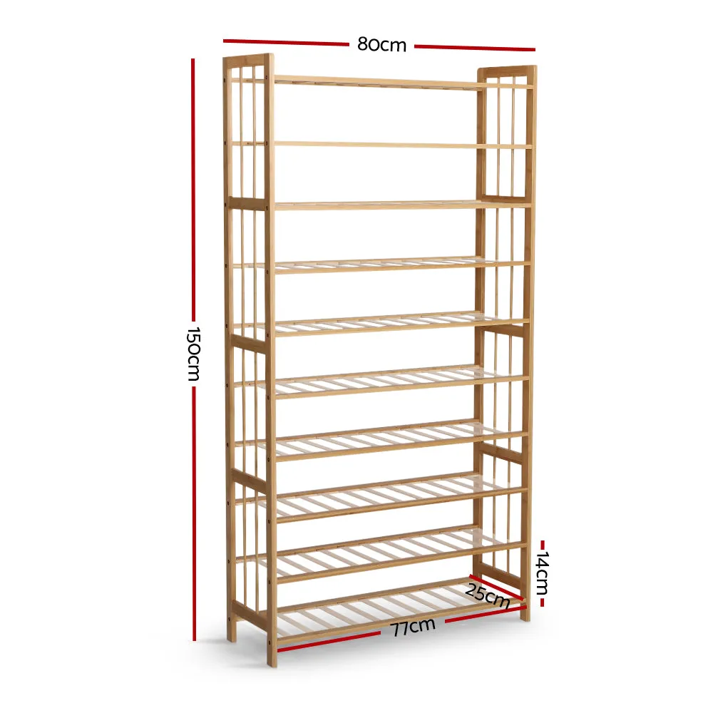 10 Tier Bamboo Shoe Rack Wooden Shelf Display Stand Storage Home Organizer