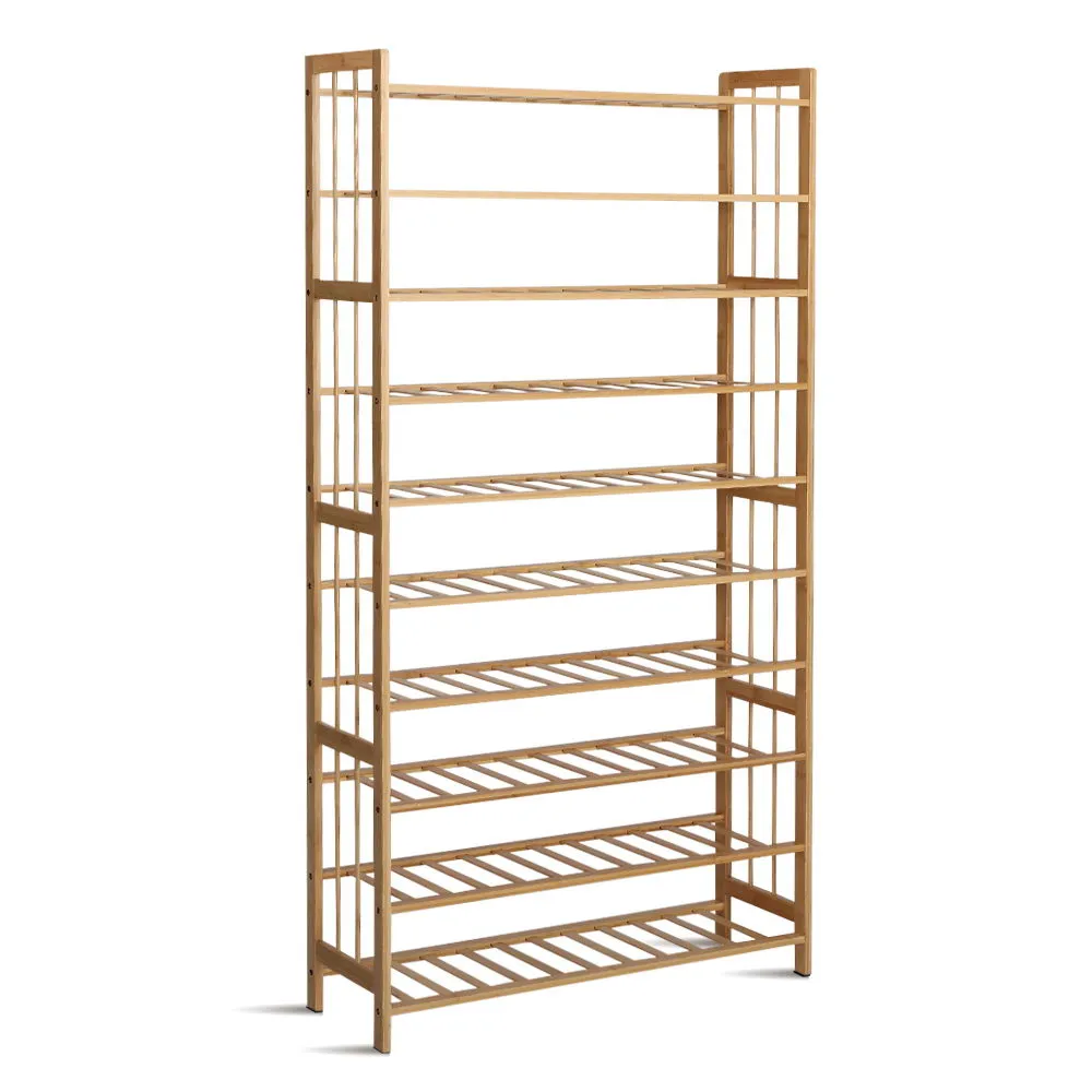 10 Tier Bamboo Shoe Rack Wooden Shelf Display Stand Storage Home Organizer