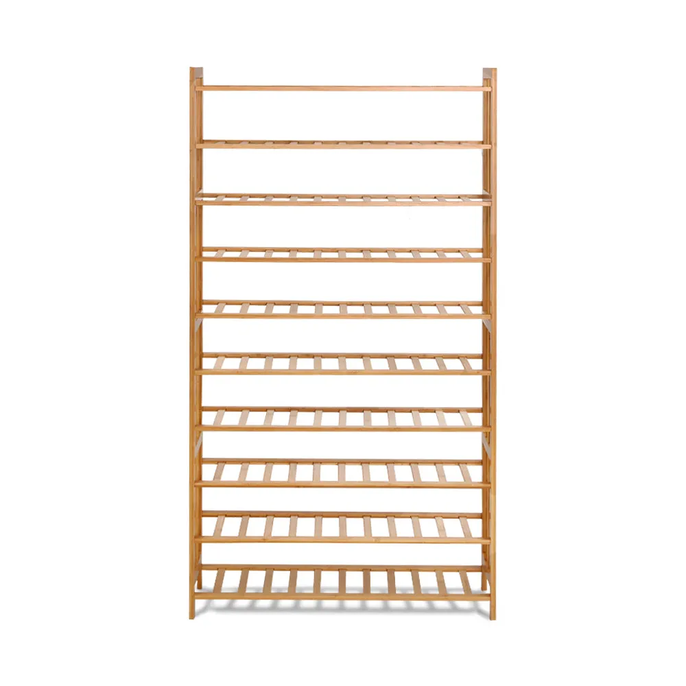 10 Tier Bamboo Shoe Rack Wooden Shelf Display Stand Storage Home Organizer