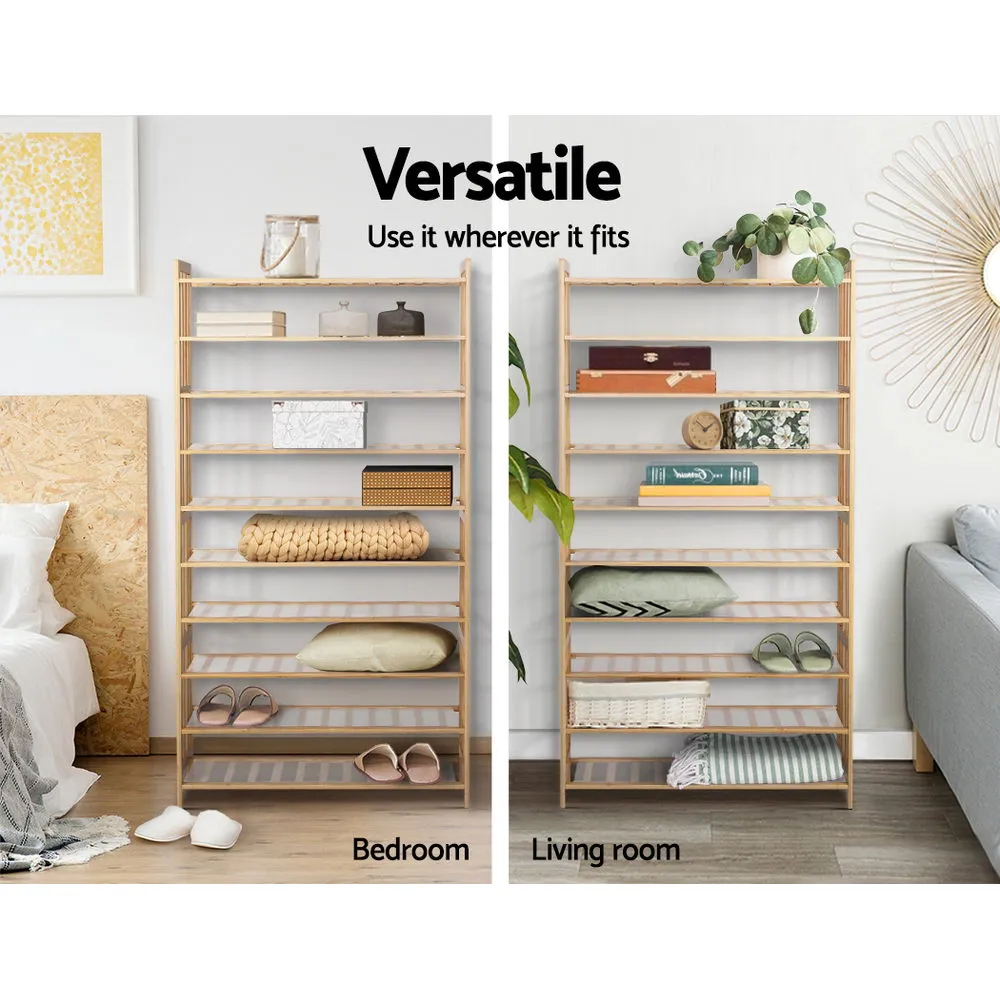 10 Tier Bamboo Shoe Rack Wooden Shelf Display Stand Storage Home Organizer