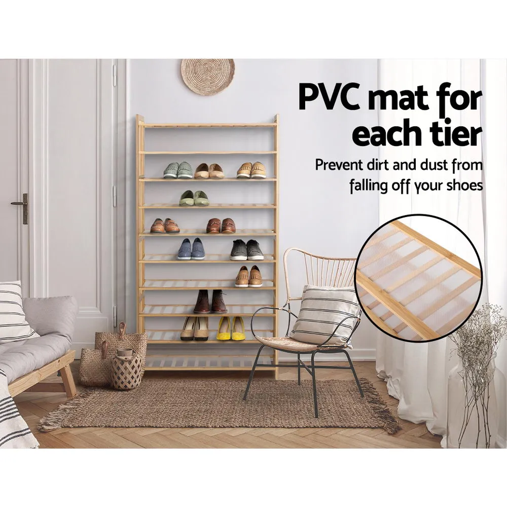 10 Tier Bamboo Shoe Rack Wooden Shelf Display Stand Storage Home Organizer