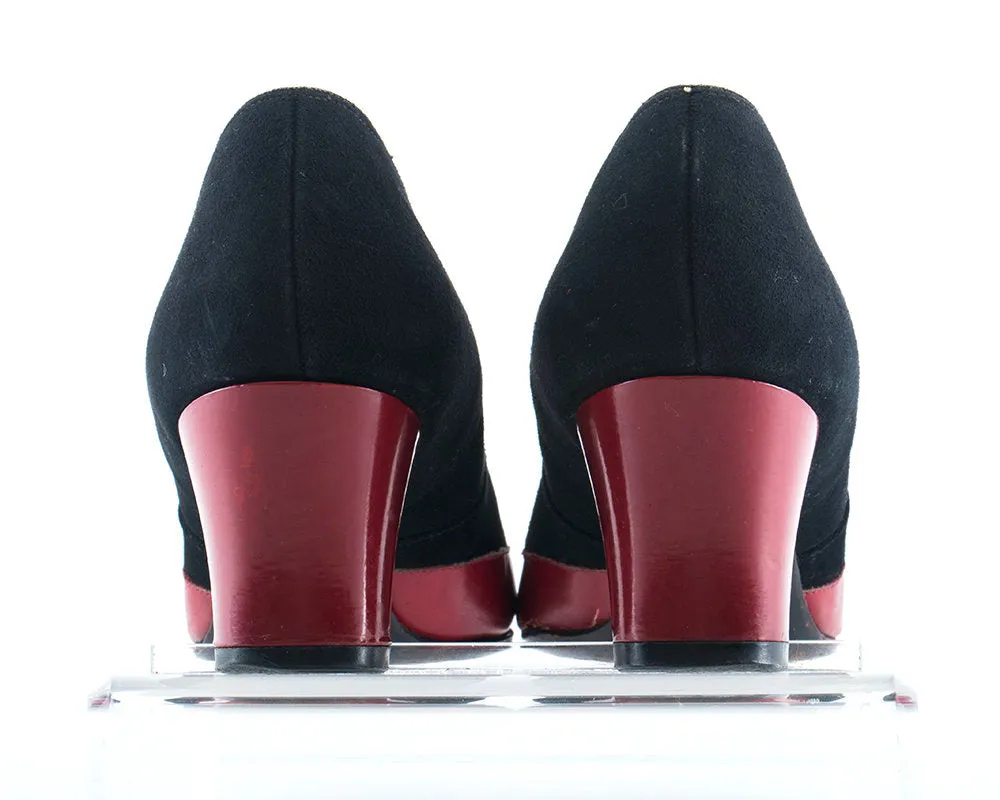 $50 & UNDER SALE || 1940s Red Leather Black Suede Spectator Heels | size 8