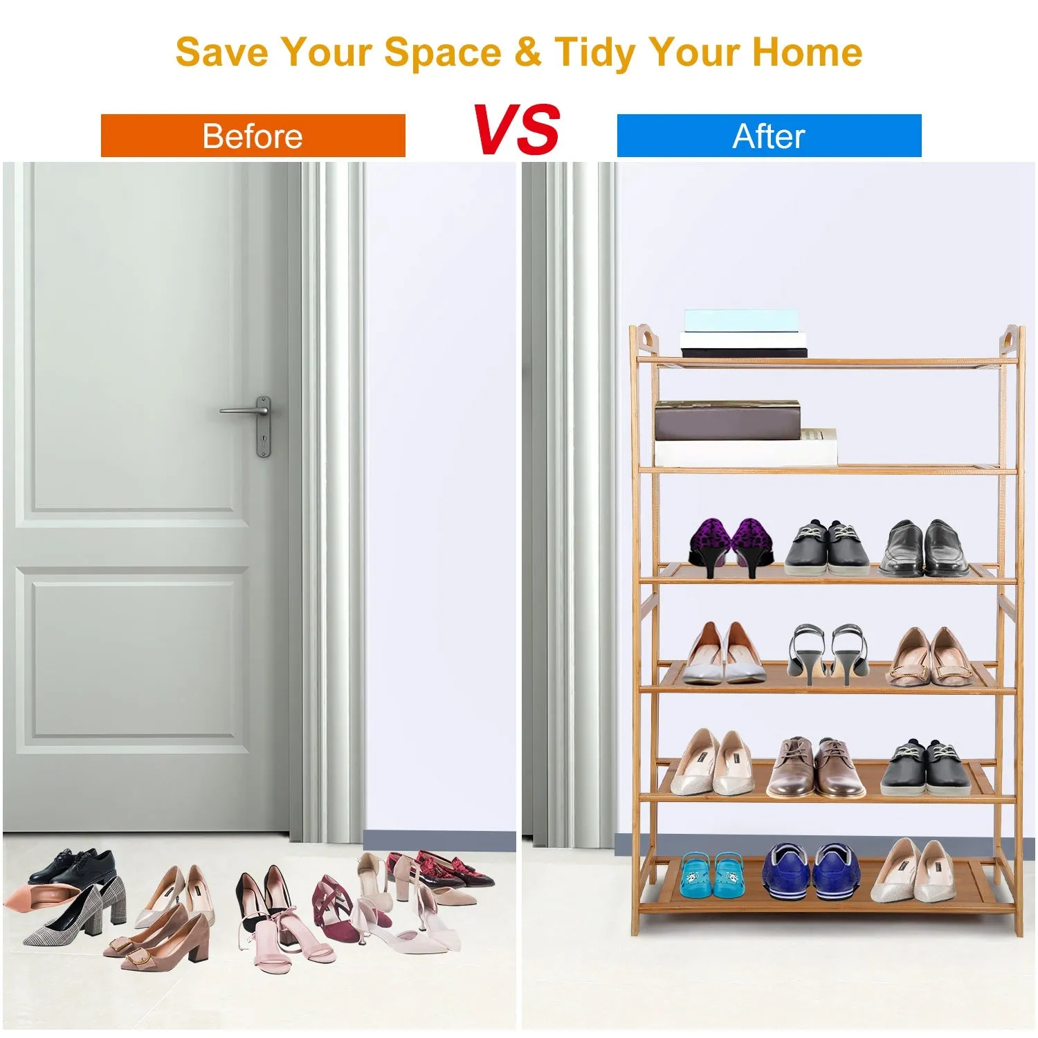 6 Tier Bamboo Shoe Rack Organizer