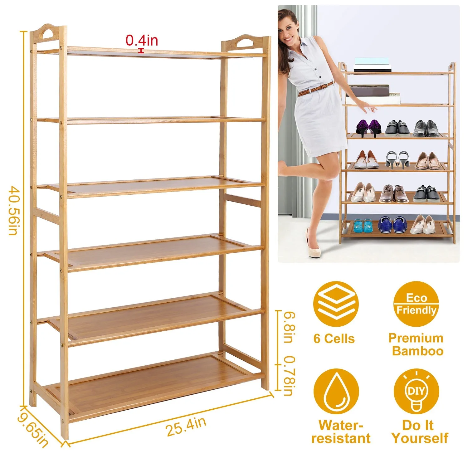 6 Tier Bamboo Shoe Rack Organizer
