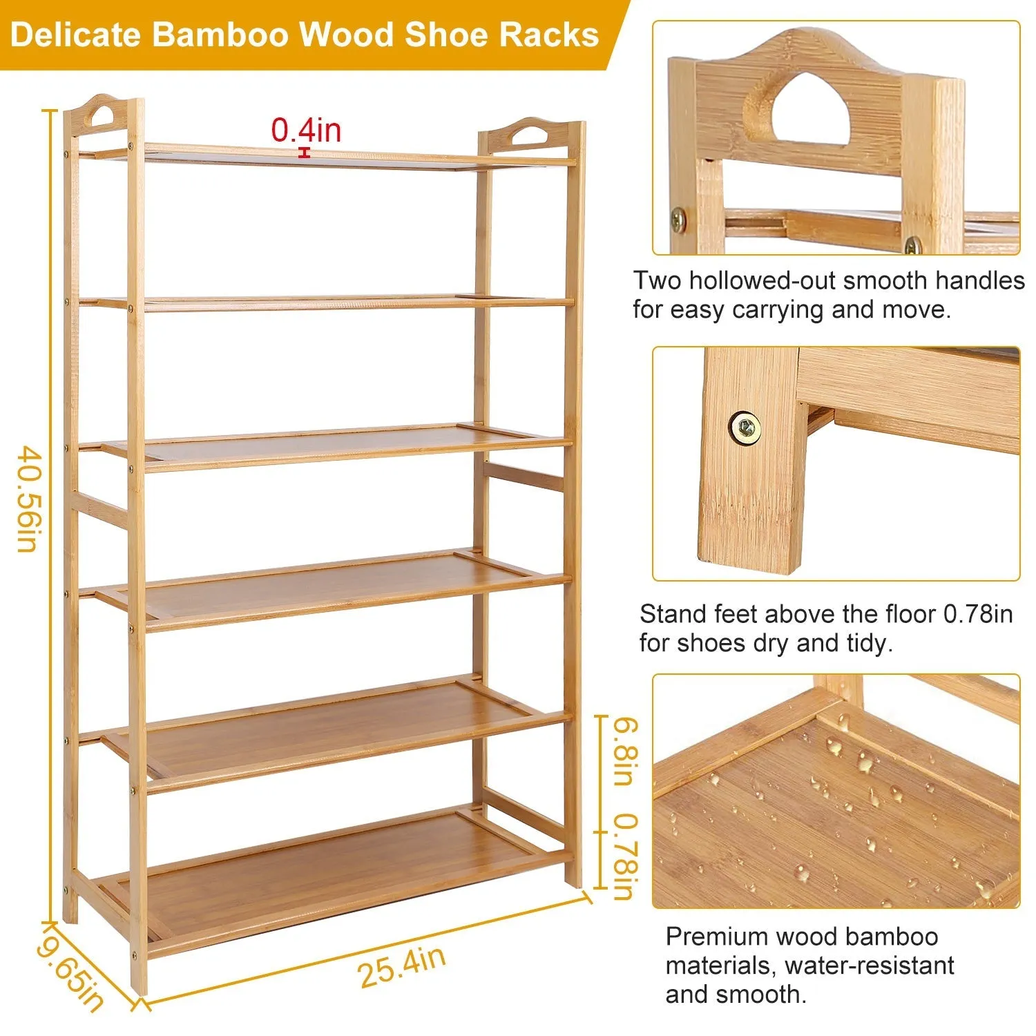 6 Tier Bamboo Shoe Rack Organizer