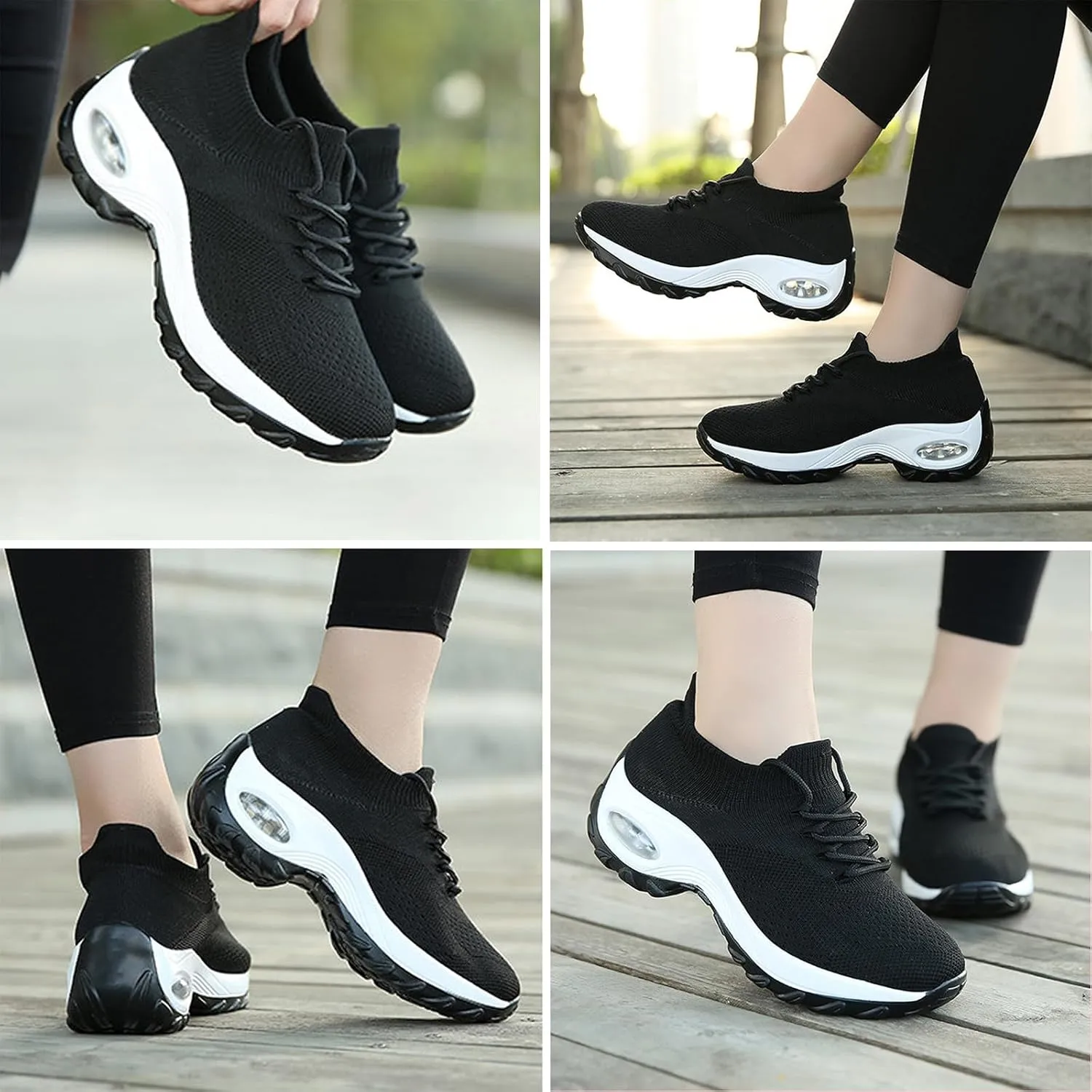 Aceptolcom Women Slip On Walking Shoes Breathable Non Slip Work Shoes Comfortable Air Cushion Orthopedic Sneakers with Arch Support