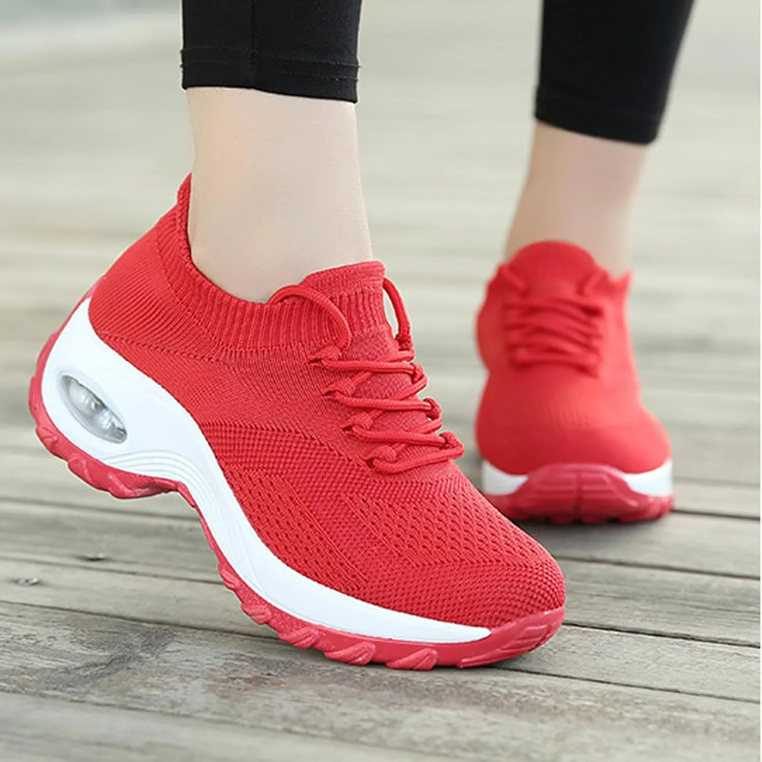 Aceptolcom Women Slip On Walking Shoes Breathable Non Slip Work Shoes Comfortable Air Cushion Orthopedic Sneakers with Arch Support