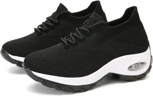 Aceptolcom Women Slip On Walking Shoes Breathable Non Slip Work Shoes Comfortable Air Cushion Orthopedic Sneakers with Arch Support