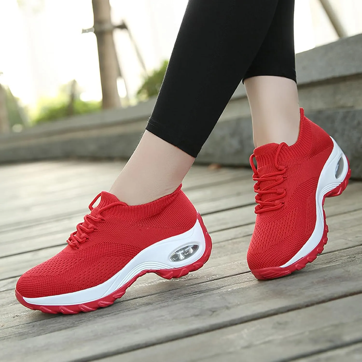 Aceptolcom Women Slip On Walking Shoes Breathable Non Slip Work Shoes Comfortable Air Cushion Orthopedic Sneakers with Arch Support