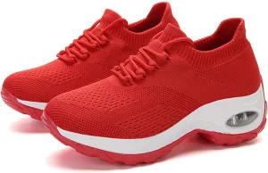 Aceptolcom Women Slip On Walking Shoes Breathable Non Slip Work Shoes Comfortable Air Cushion Orthopedic Sneakers with Arch Support