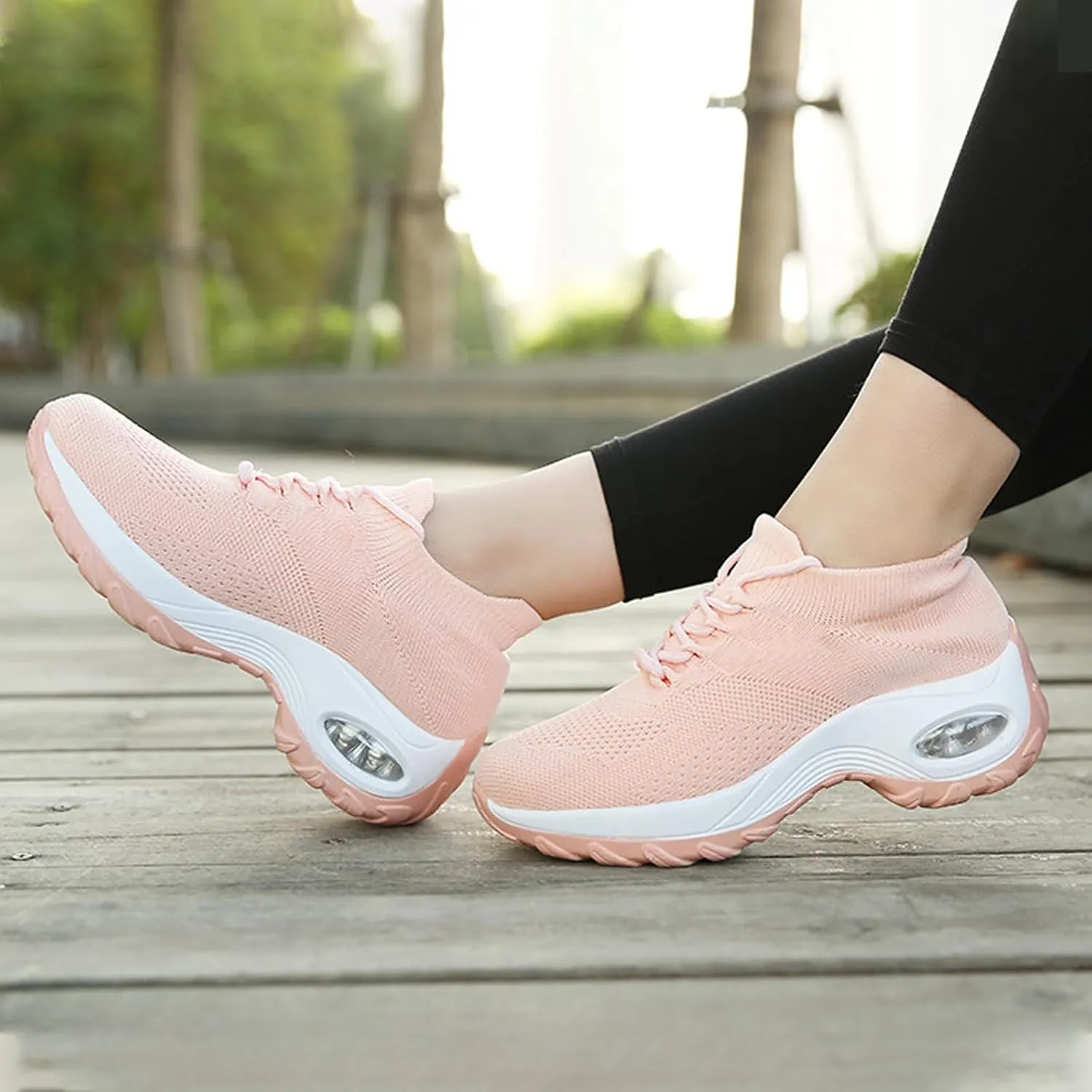 Aceptolcom Women Slip On Walking Shoes Breathable Non Slip Work Shoes Comfortable Air Cushion Orthopedic Sneakers with Arch Support