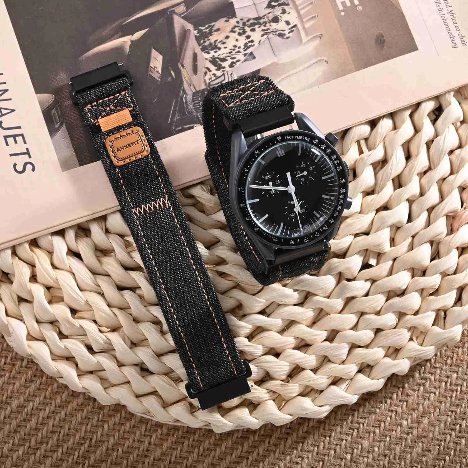 ANNEFIT Watch Band, Denim Fabric Quick Release Watch Strap for Men Women, 16mm 18mm 19mm 20mm 21mm 22mm 24mm