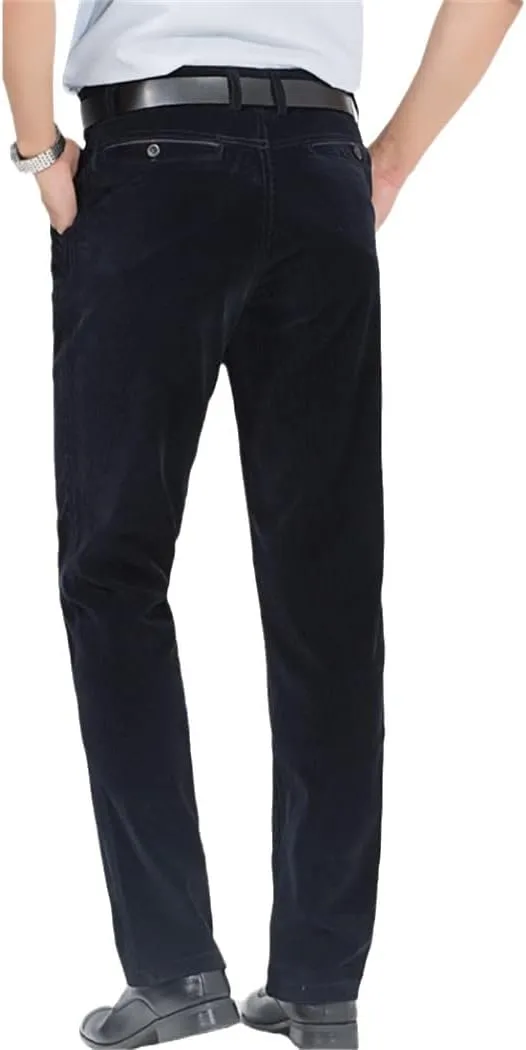 Autumn Elastic Corduroy Pants, Men Business Midlife Pants, Stylish Jogger Wine Red Trousers