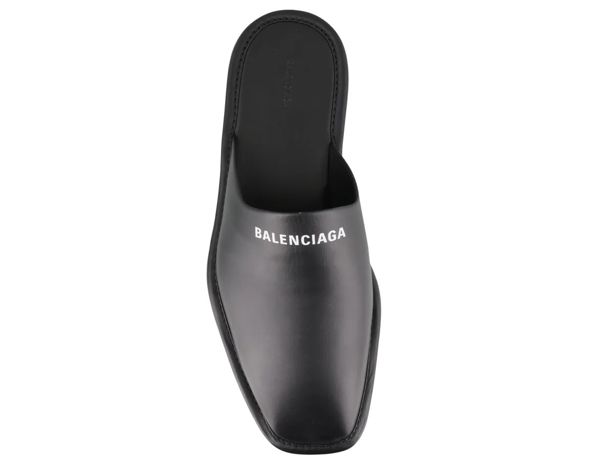 Balenciaga Logo Square Toe Mules