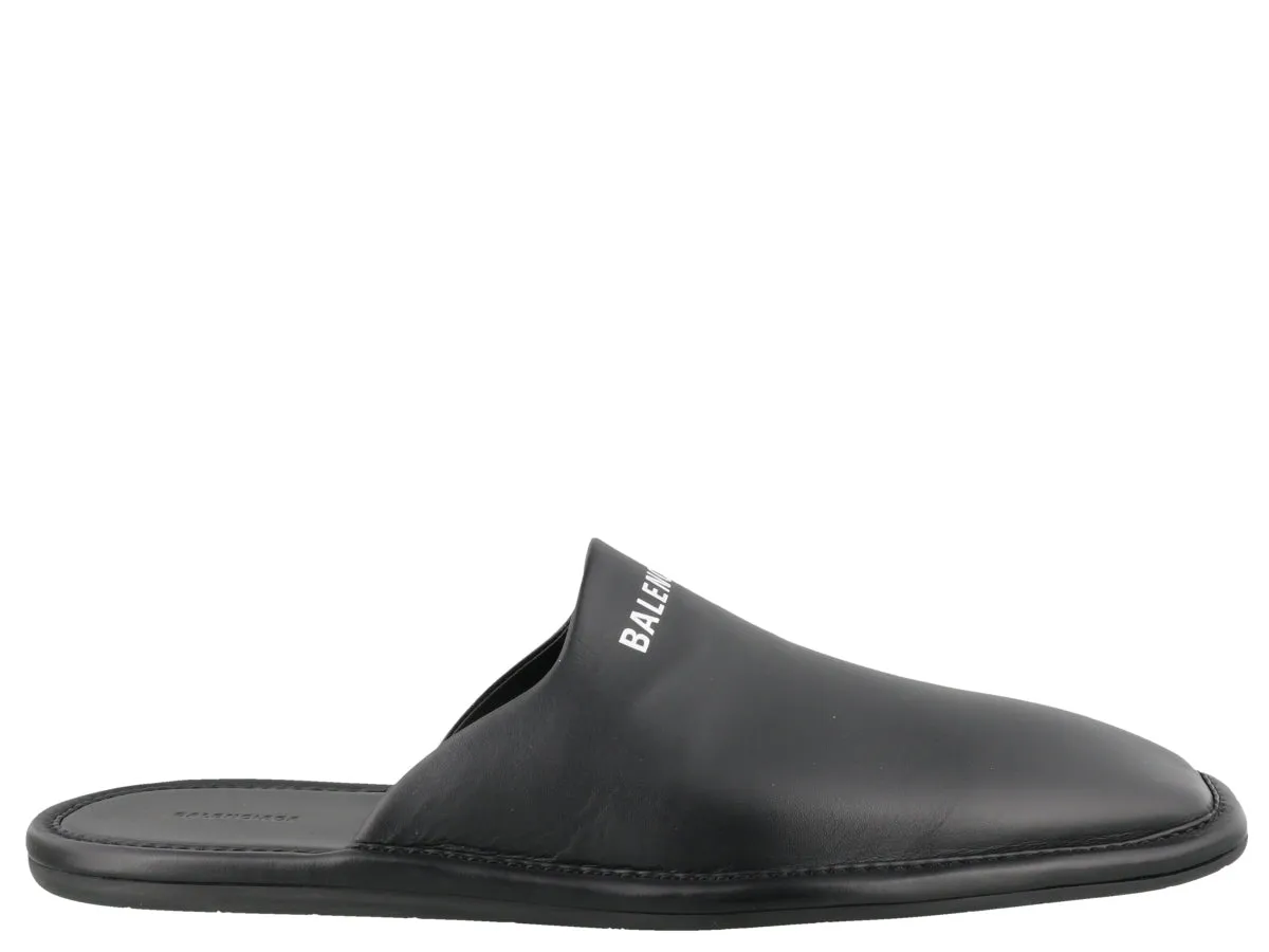 Balenciaga Logo Square Toe Mules
