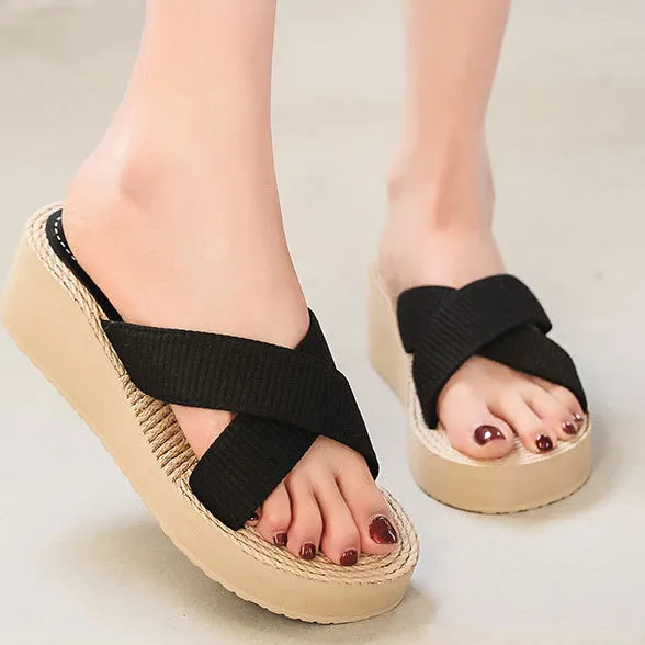 Beach Cross Woven Wedge Sandals