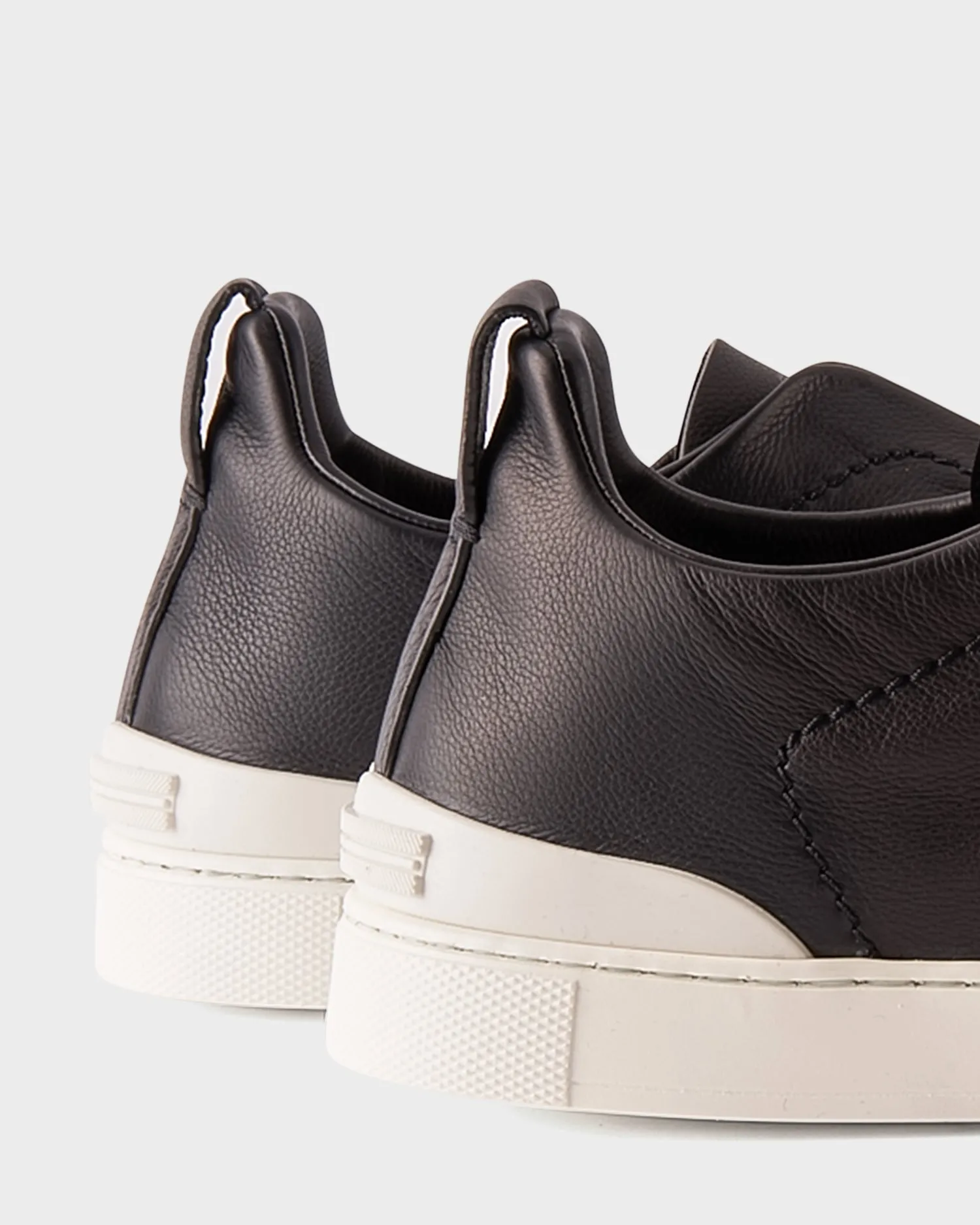 Black Leather Triple Stitch Sneakers