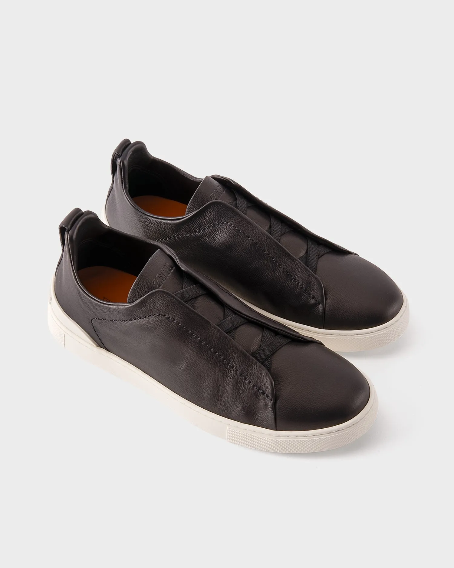 Black Leather Triple Stitch Sneakers