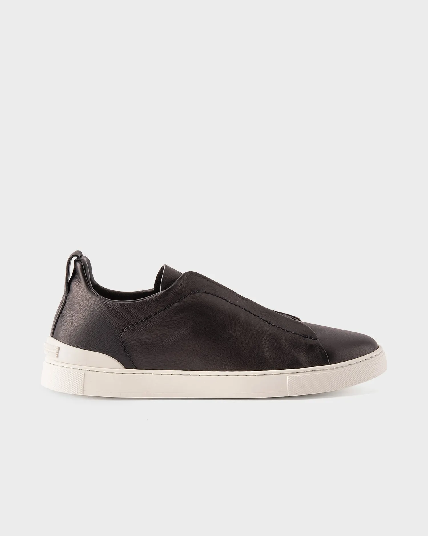Black Leather Triple Stitch Sneakers