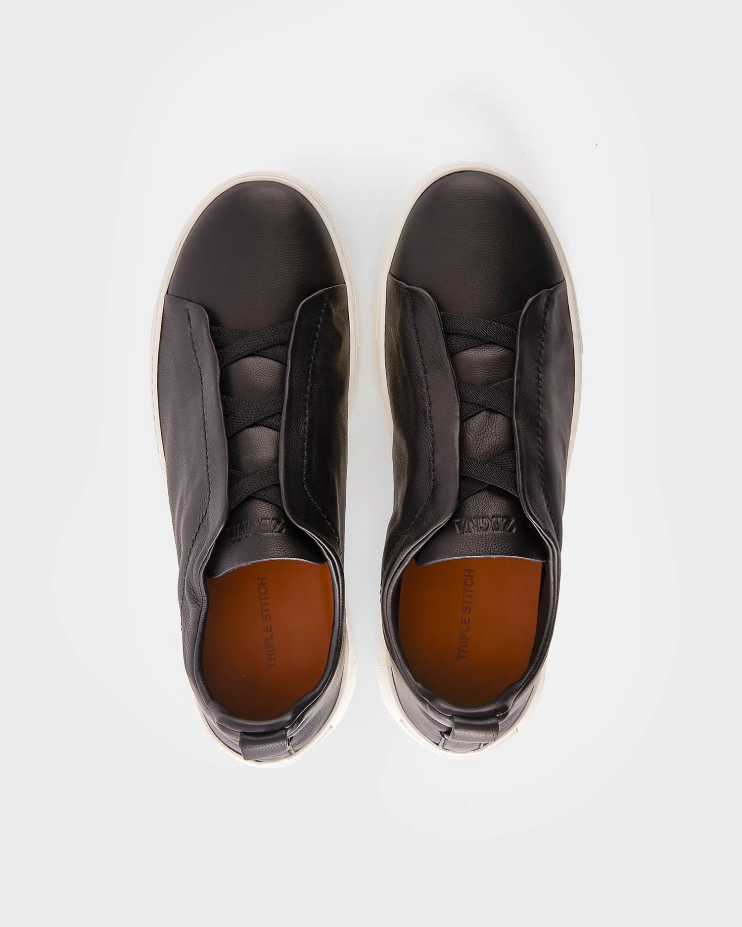 Black Leather Triple Stitch Sneakers
