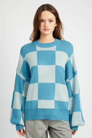 Blue Checkered Pattern Sweater