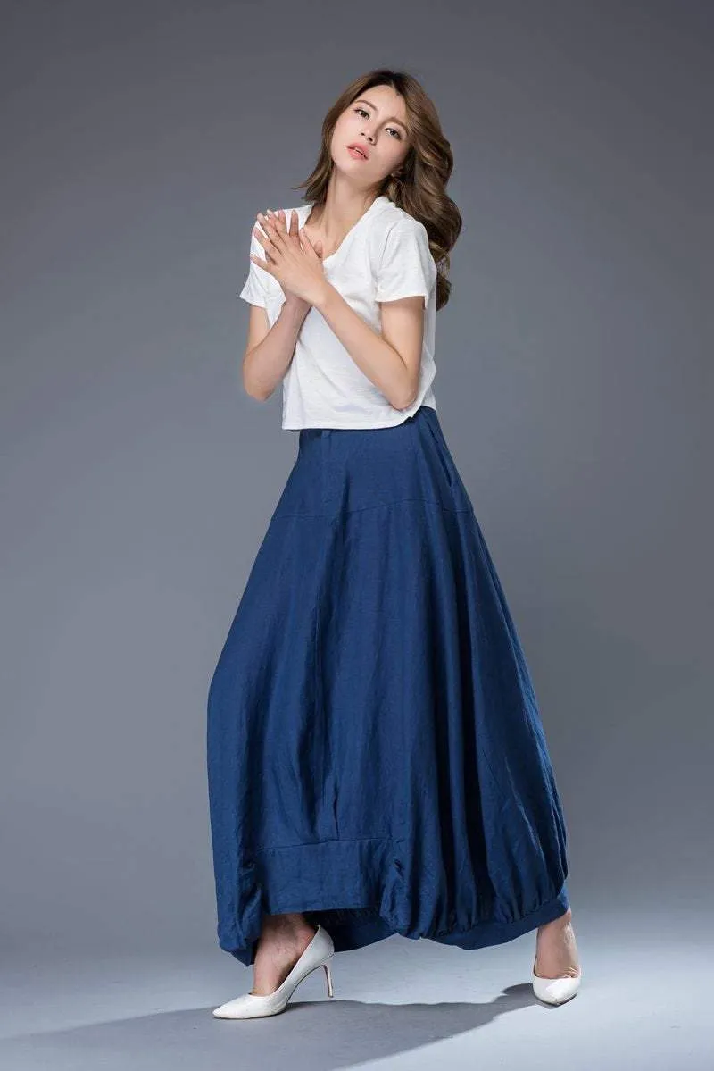 blue linen skirt, linen skirt, Maxi linen skirt, womens skirt, pockets skirt, long skirt, asymmetrical skirt, womens linen skirt C950