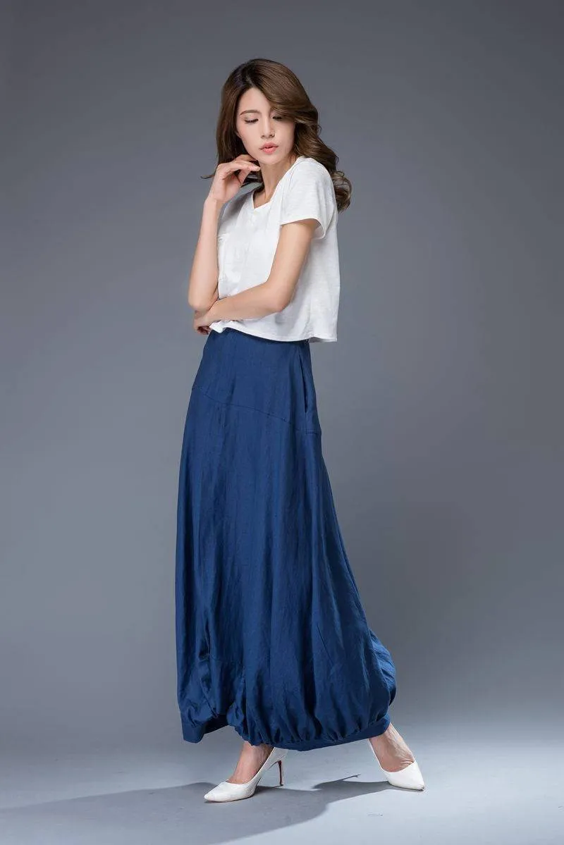 blue linen skirt, linen skirt, Maxi linen skirt, womens skirt, pockets skirt, long skirt, asymmetrical skirt, womens linen skirt C950