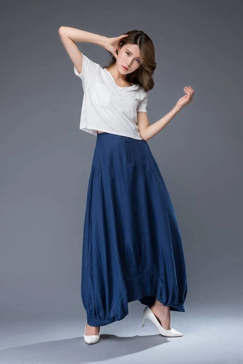 blue linen skirt, linen skirt, Maxi linen skirt, womens skirt, pockets skirt, long skirt, asymmetrical skirt, womens linen skirt C950