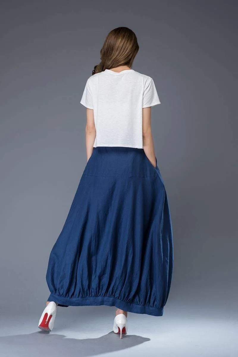 blue linen skirt, linen skirt, Maxi linen skirt, womens skirt, pockets skirt, long skirt, asymmetrical skirt, womens linen skirt C950