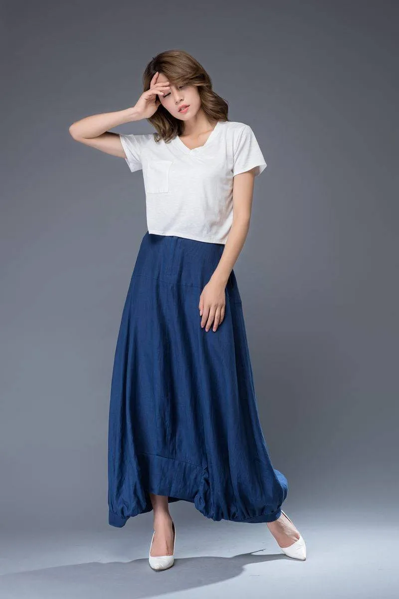 blue linen skirt, linen skirt, Maxi linen skirt, womens skirt, pockets skirt, long skirt, asymmetrical skirt, womens linen skirt C950