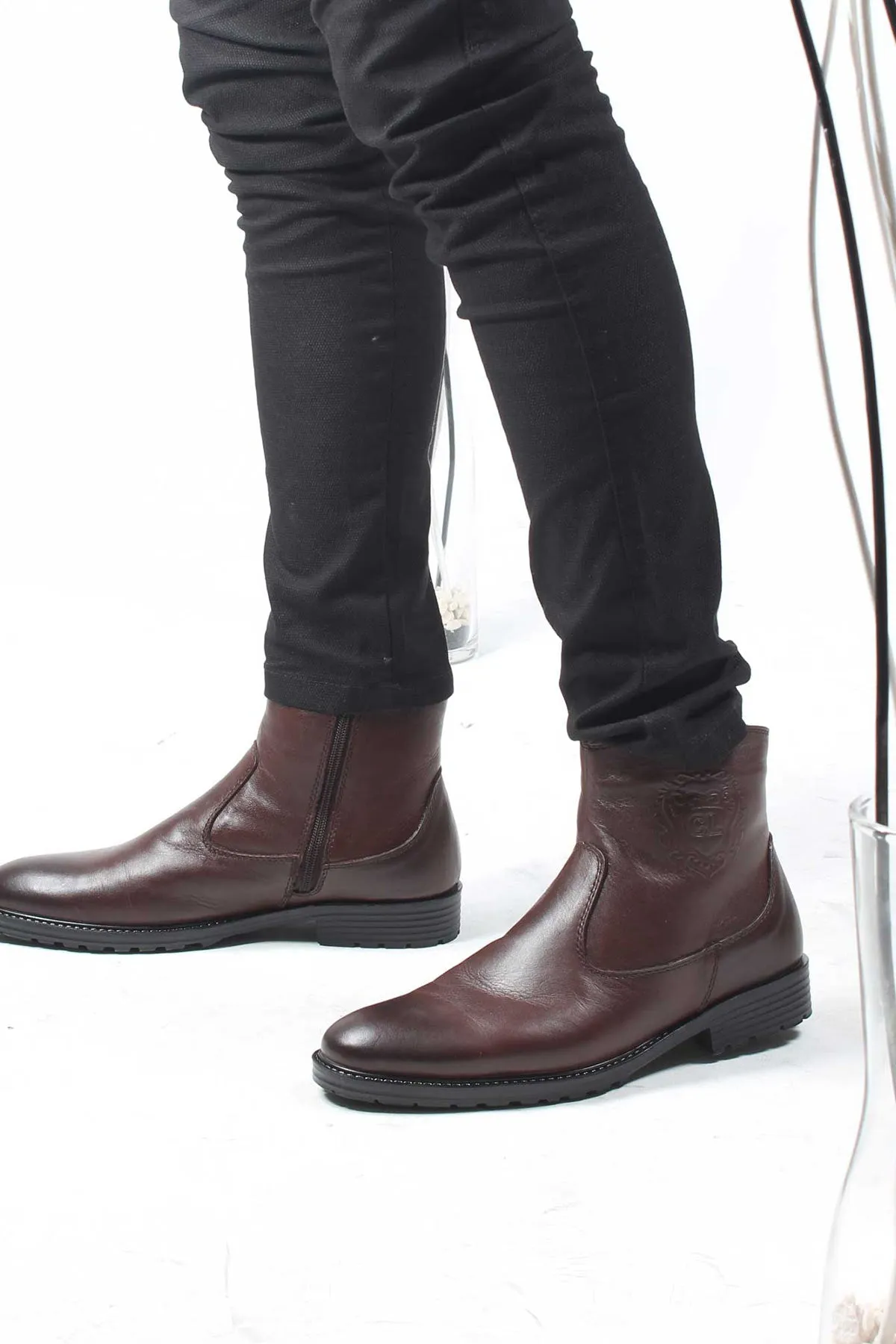 Brown Leather Zippered Ankle Boots Wessi