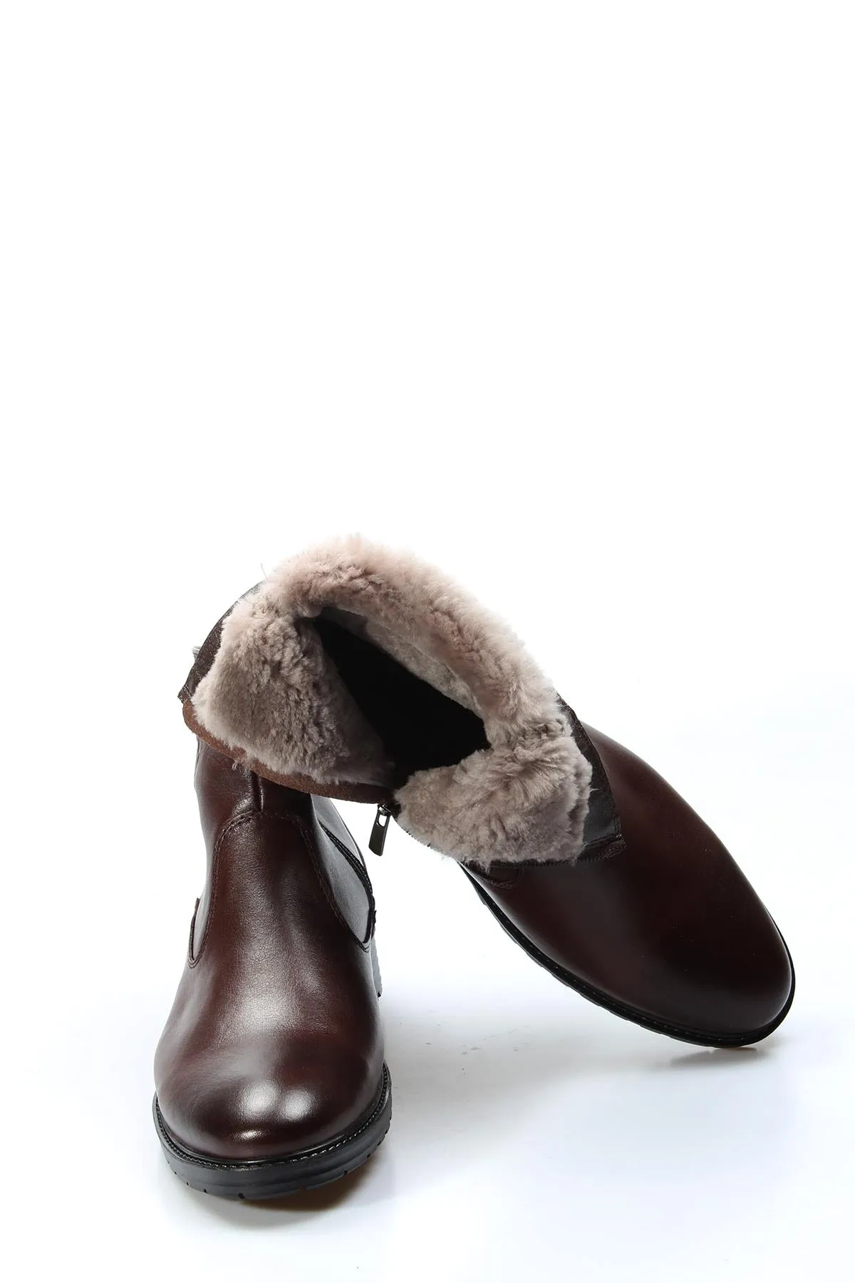 Brown Leather Zippered Ankle Boots Wessi