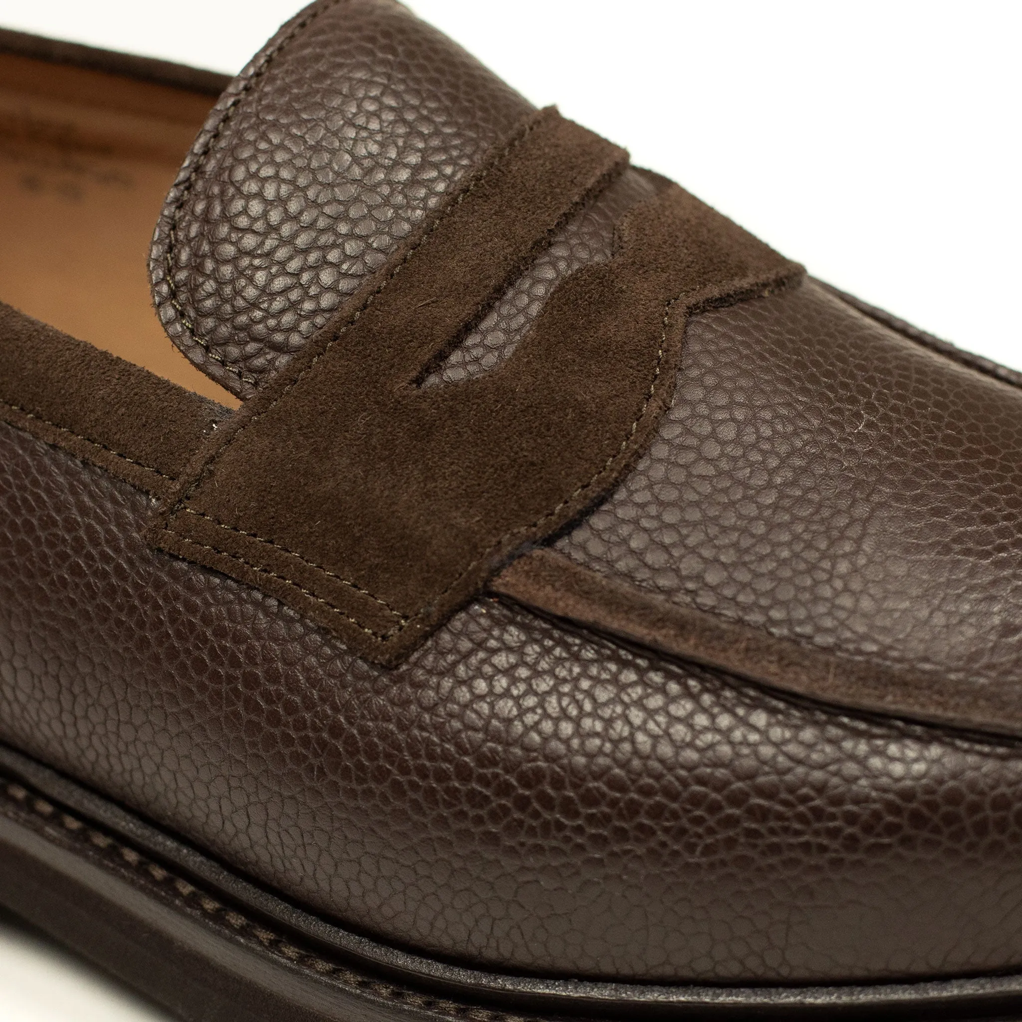 Chicago lugged penny loafer in two tone brown suede and Scotch grain calf (restock)