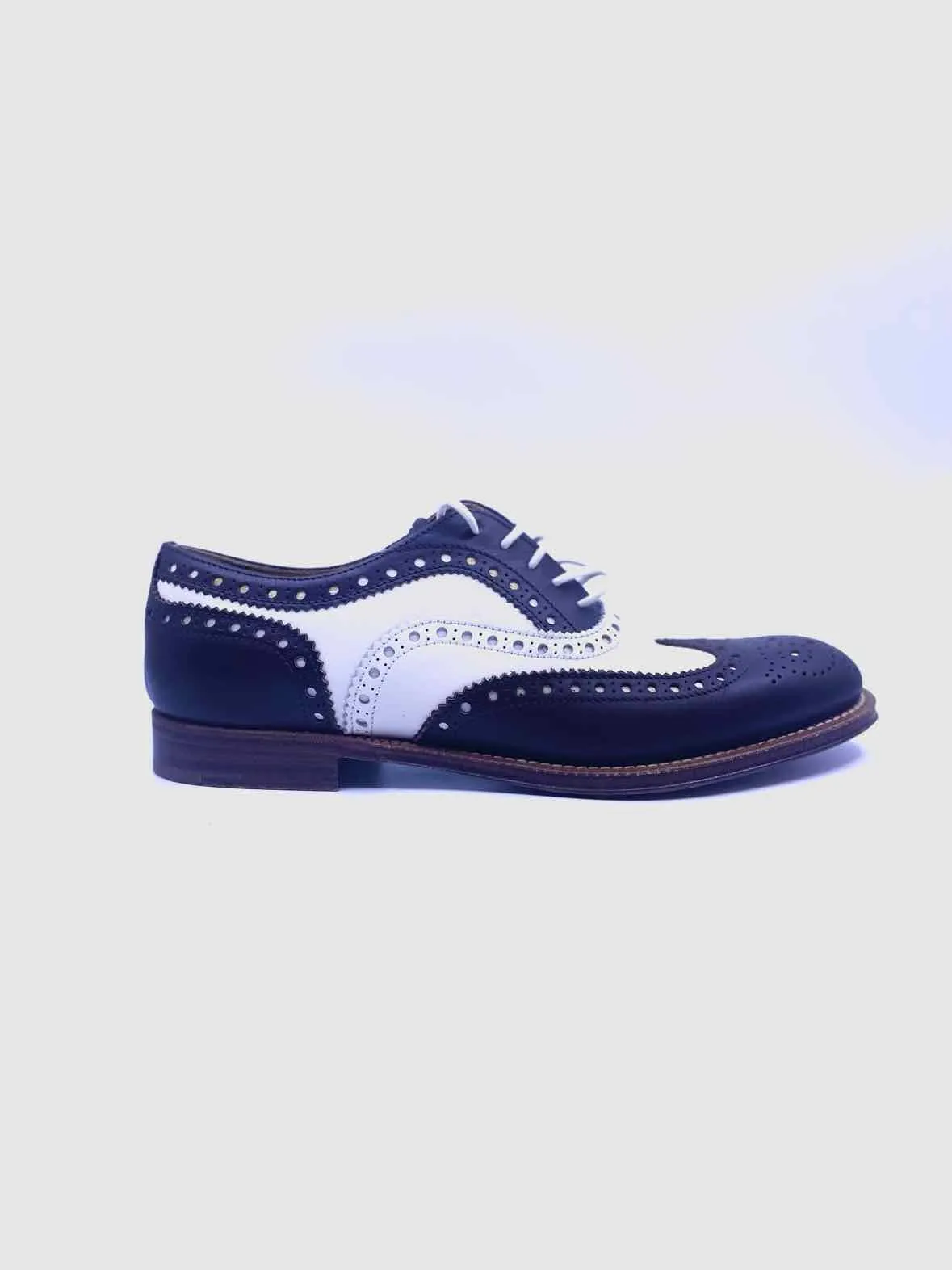 CHURCH'S Size 6.5 Brown, White Leather Solid Oxfords