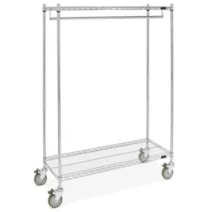 Clothing Rack Single Bar 48"L x 18"W x 69"H w/ 2 Wire Shelves, 150 lbs Weight Capacity