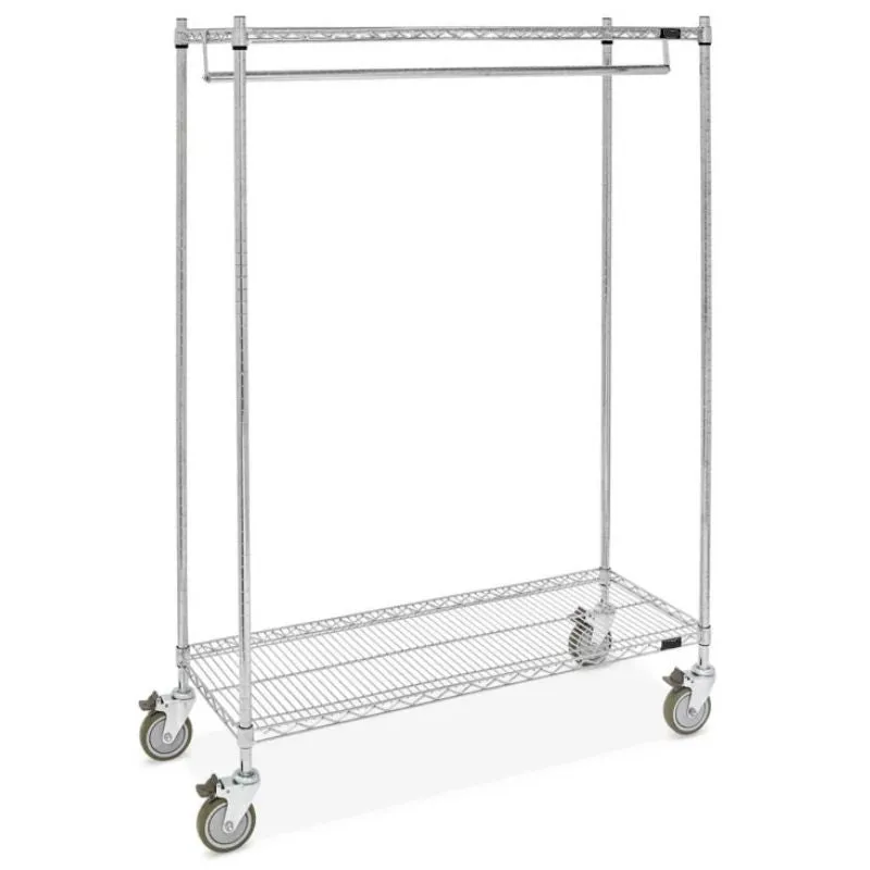 Clothing Rack Single Bar 48"L x 18"W x 69"H w/ 2 Wire Shelves, 150 lbs Weight Capacity