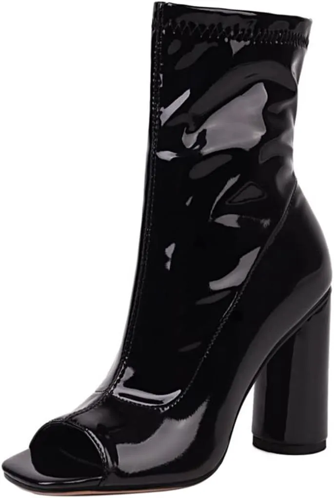 Cozivwaiy Women Fashion Peep Toe Ankle Boots High Heel Autumn Shoes Zipper Stretchy Boots Ankle High Party Shoes Size 2-11.5