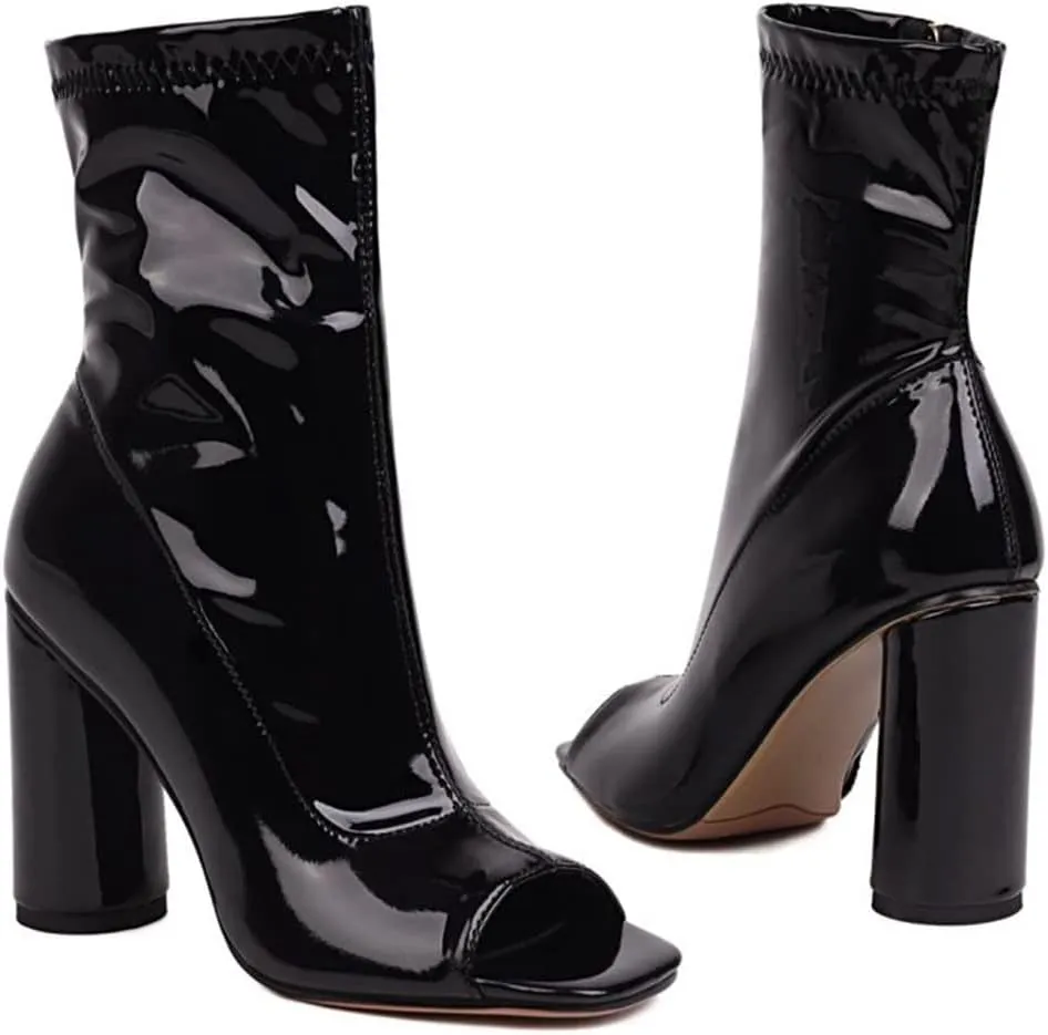 Cozivwaiy Women Fashion Peep Toe Ankle Boots High Heel Autumn Shoes Zipper Stretchy Boots Ankle High Party Shoes Size 2-11.5
