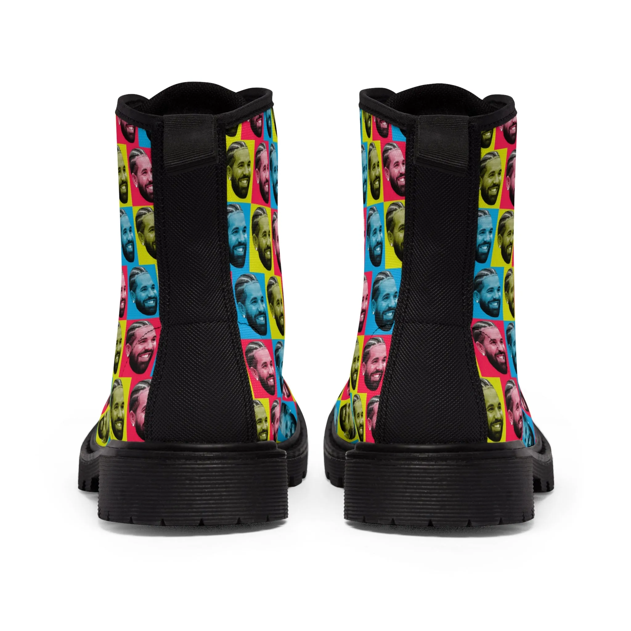 Drake Colored Checker Faces Women's Canvas Boots