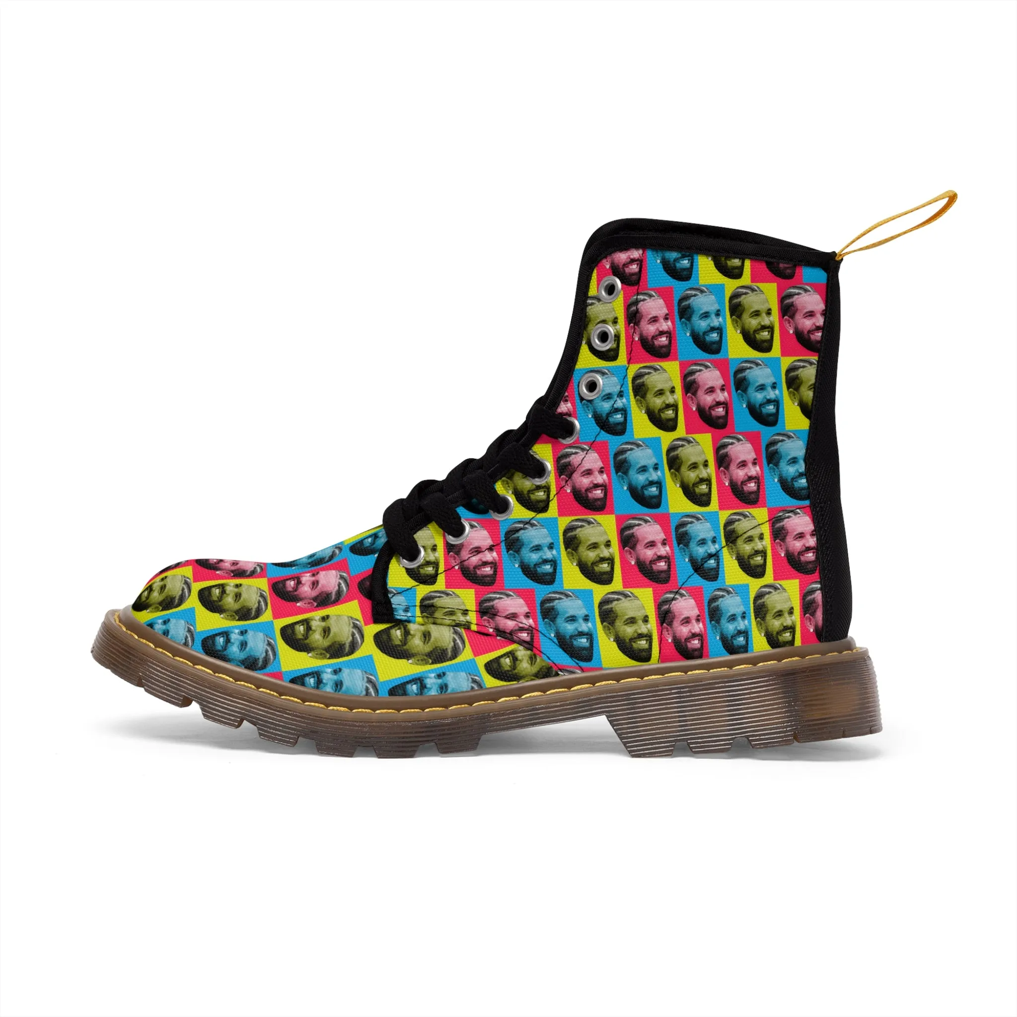 Drake Colored Checker Faces Women's Canvas Boots