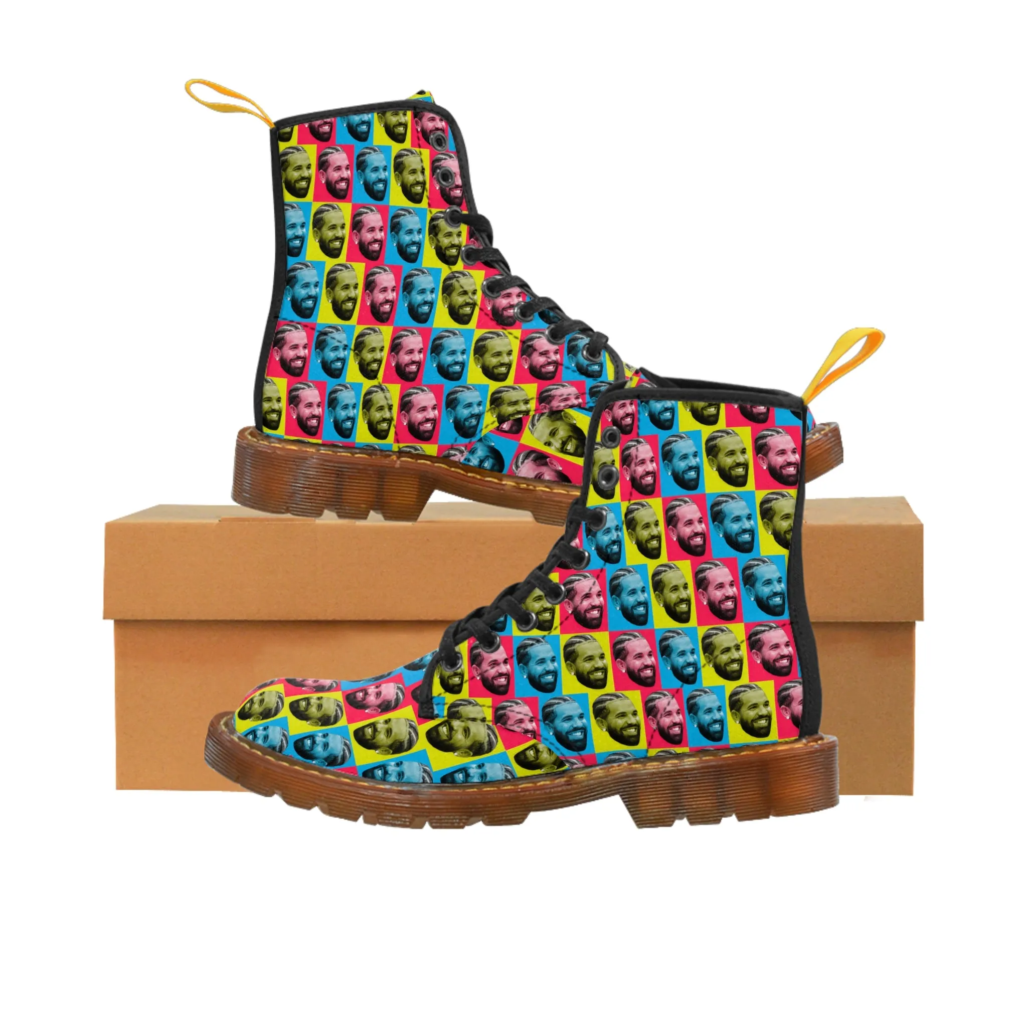 Drake Colored Checker Faces Women's Canvas Boots