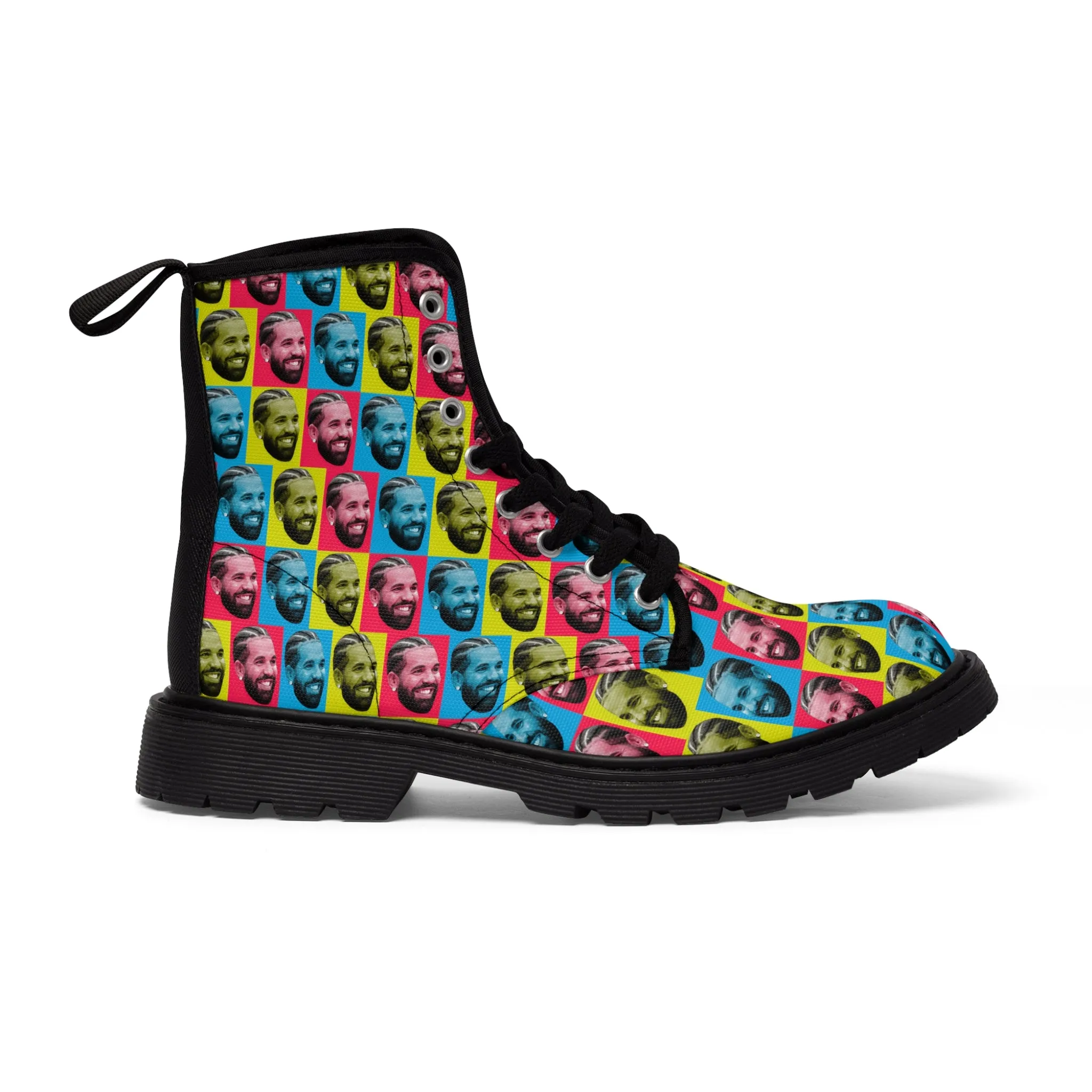 Drake Colored Checker Faces Women's Canvas Boots