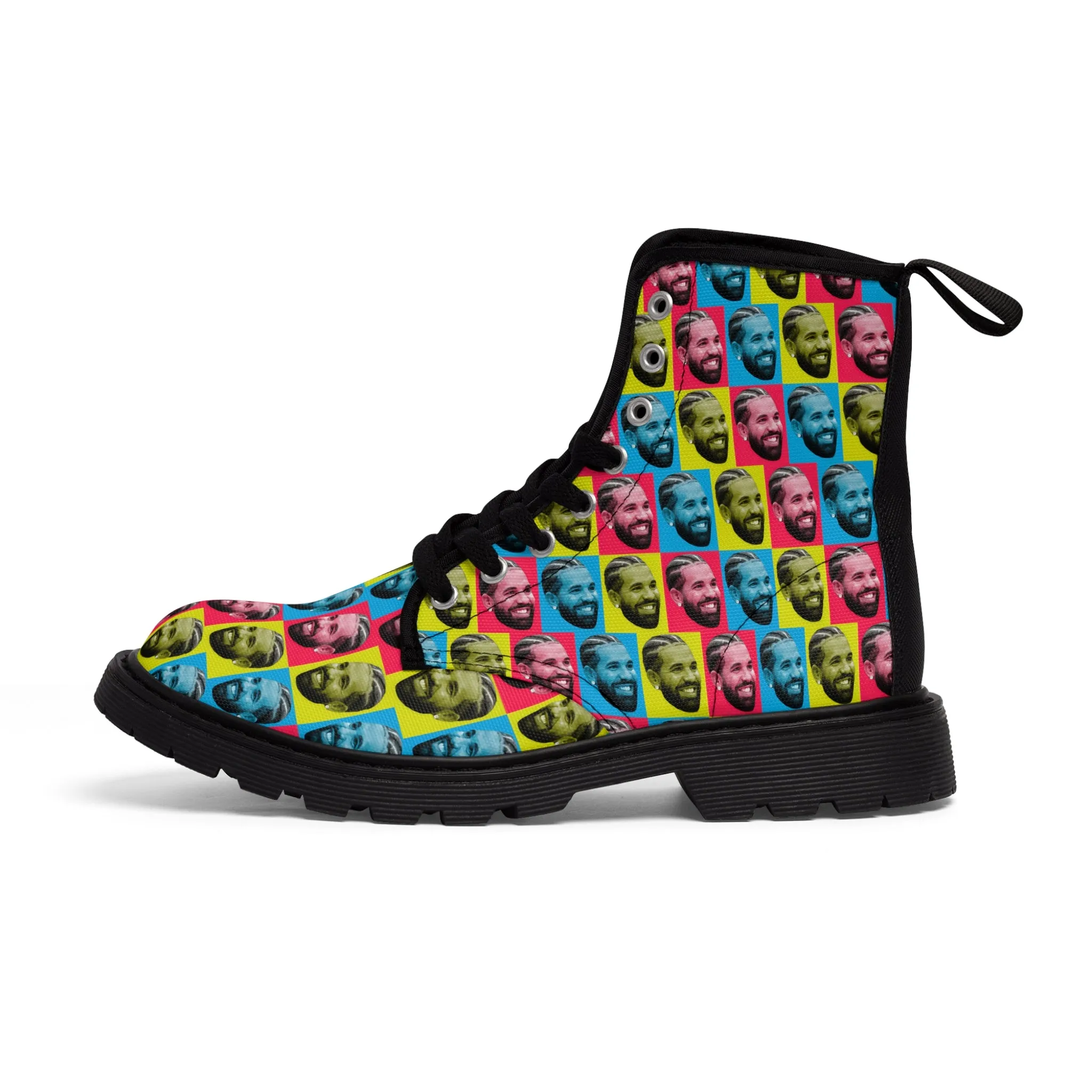 Drake Colored Checker Faces Women's Canvas Boots