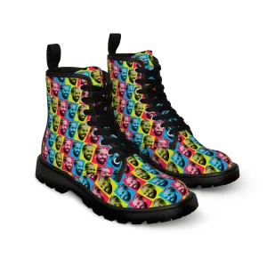 Drake Colored Checker Faces Women's Canvas Boots